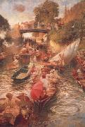 Edward john Gregory,RA.RI Boulter's Lock-Sunday Afternoon oil painting on canvas